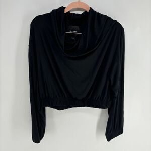 Le ORE Women's Black New Cropped Cowl Silky Yoga Hoodie Sweatshirt X-Large